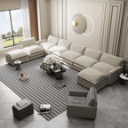  8-Seats Modular Sectional Sofa, U-Shaped Cloud Couch with Ottomans, Oversized Deep Seat Convertible Sofa Set for Living Room, Chenille, White