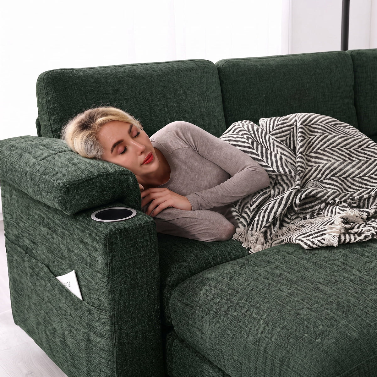 Oversized Modular Sectional Sofa,L Shape 6-Seat Cloud Couch,Comfy Chenille Deep Seat Sofa for Living Room, Apartment,Green