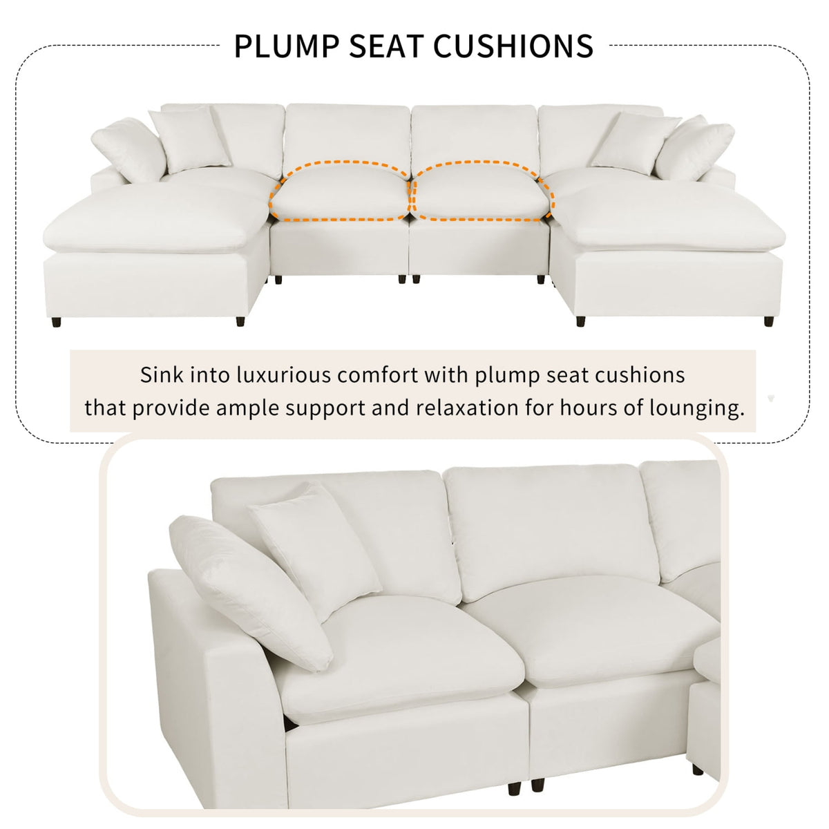 Harper & Bright Designs Convertible Modular Sectional Sofa with 2 Removable Ottomans & Pillows, Large U Shape Cloud Couch with Reversible Chaise for Living Room, Beige