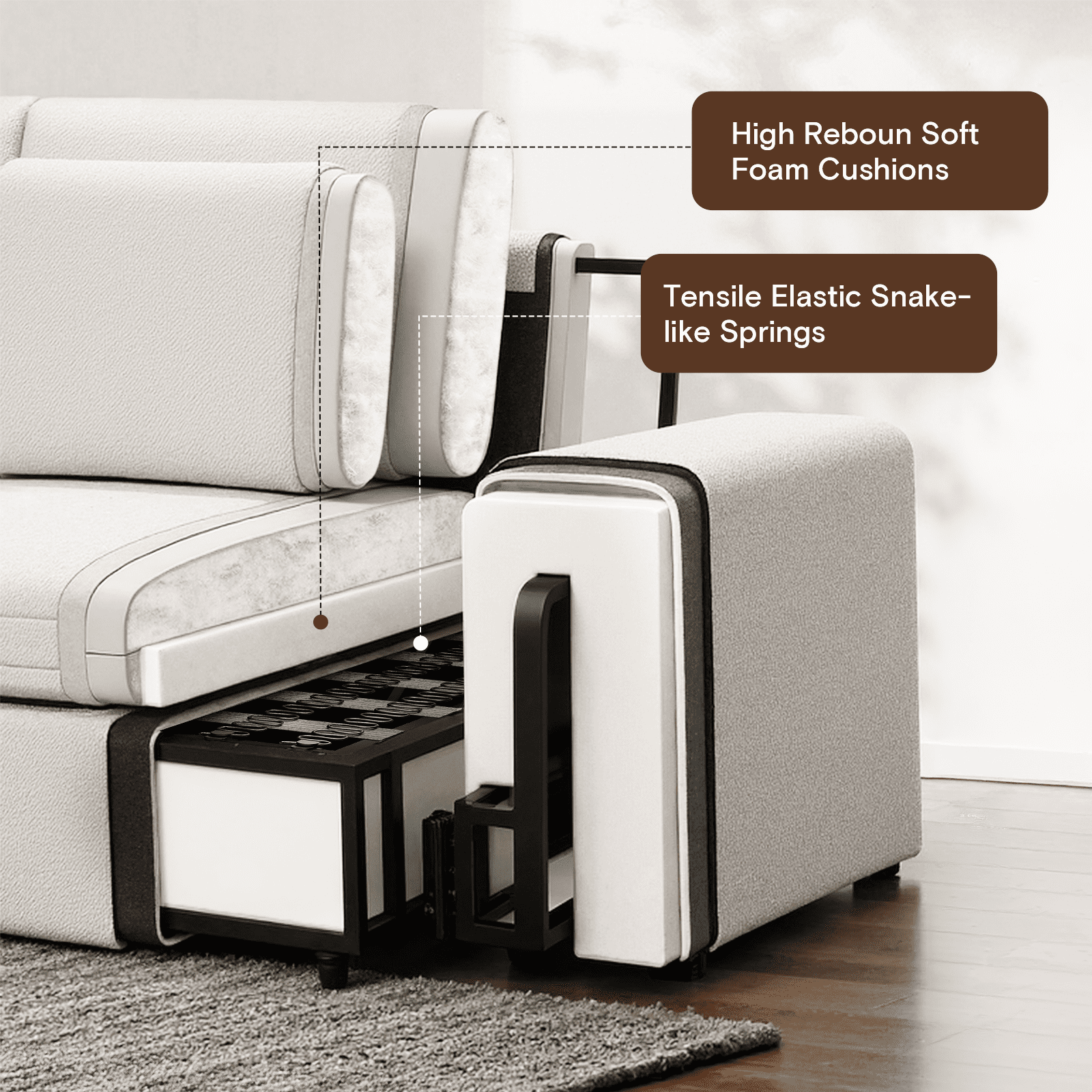 Vorthio 113.8" Cloud Couch Oversized Modular Sectional Sofa, 3 Seater with Ottoman, Modern L Shaped Comfy Sofa, Wide & Deep Seat Couches with Metal Frame, White