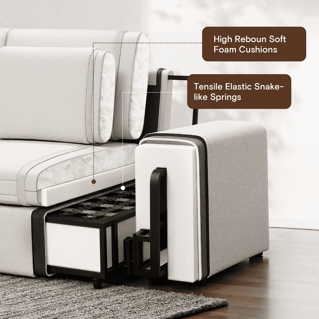 Vorthio 113.8" Cloud Couch Oversized Modular Sectional Sofa, 3 Seater with Ottoman, Modern L Shaped Comfy Sofa, Wide & Deep Seat Couches with Metal Frame, White