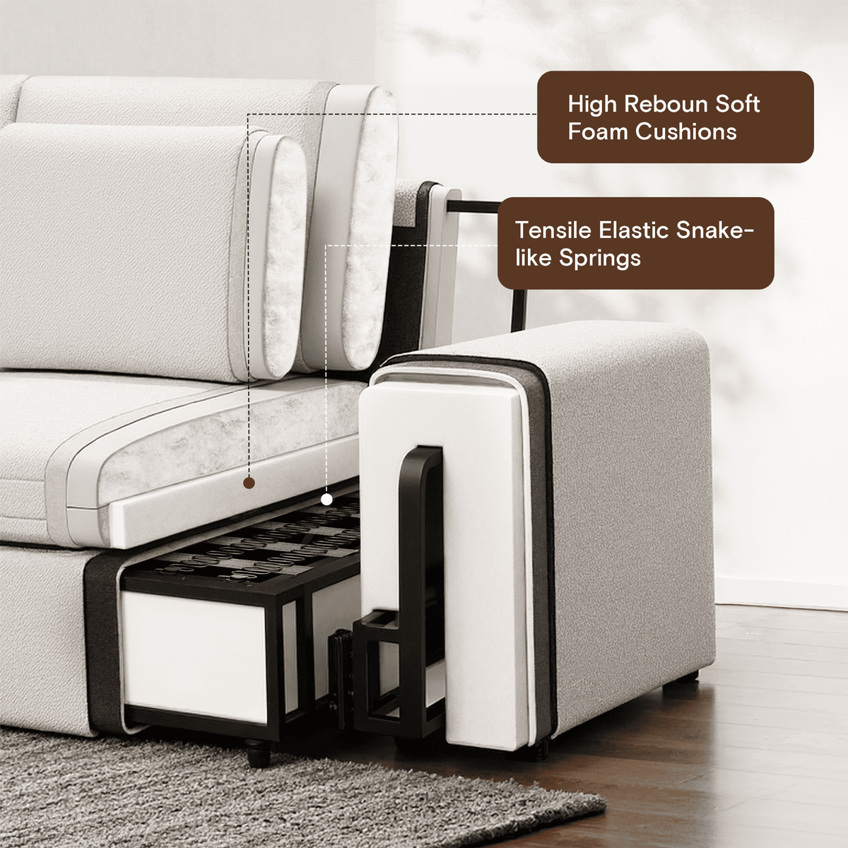 Vorthio 113.8" Cloud Couch Oversized Modular Sectional Sofa, 3 Seater with Ottoman, Modern L Shaped Comfy Sofa, Wide & Deep Seat Couches with Metal Frame, White